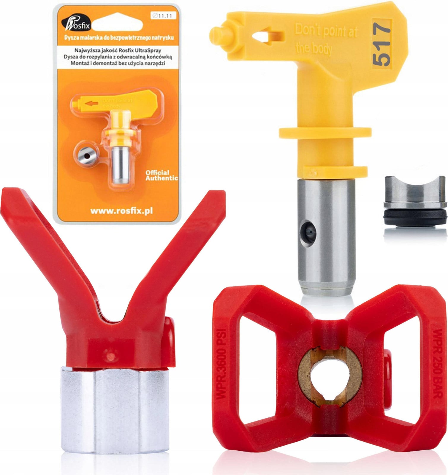 ROSFIX Spuitmond Set Model 517 – Ultra Spray Spuitmond met Afdichting voor Airless Verfspuit, 30cm Sproeibreedte, 7/8'' Draad