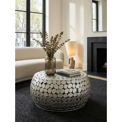 Couchtisch Rund 66x66x32 cm in Silber aus Metall im Modernen Design