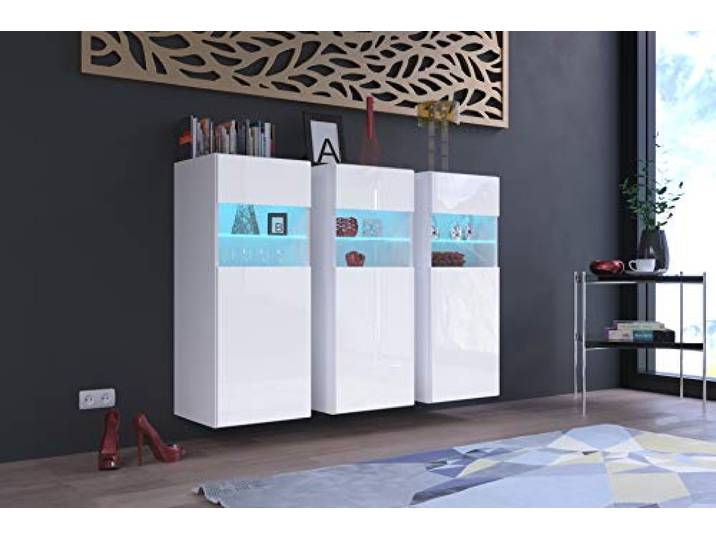 Furnitech K3 Modernes Wohnzimmer, Kommode, Schrank, Sideboard, Schlafzimmer, Esszimmer, Wohnzimmermöbel (LED RGB 16 Farben, K3-HG-W2)