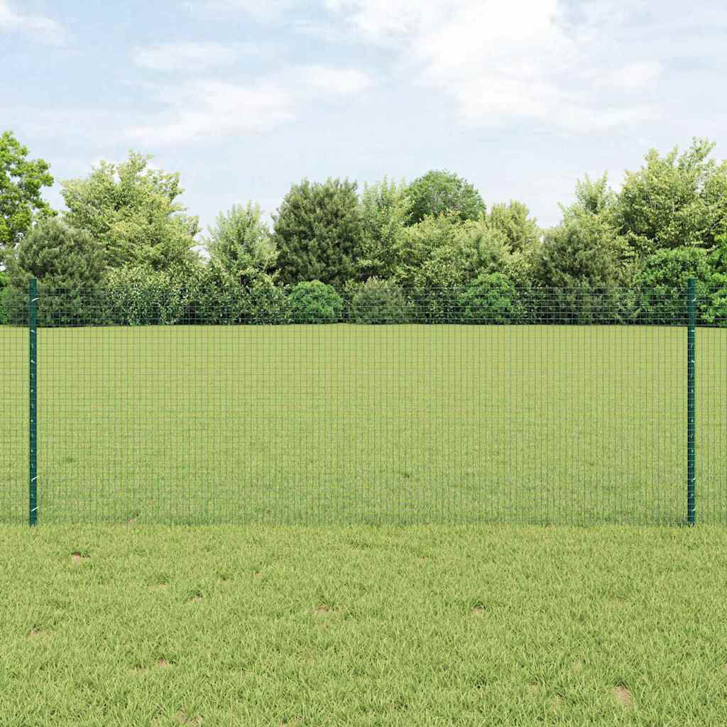 Vidaxl Fence With Posts Steel Green 80cm H x 2500cm W x 2.7cm D