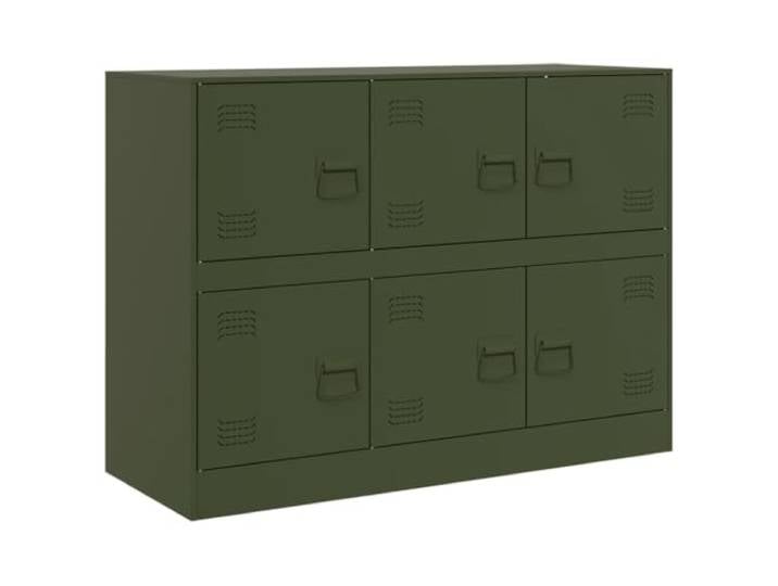 KGHFDVB Sideboard Olivgrün 99x39x73 cm Stahl Kaltgewalzter Stahlrahmen, 6 Griffe, Viel Stauraum, Pflegeleicht, Für Wohnzimmer