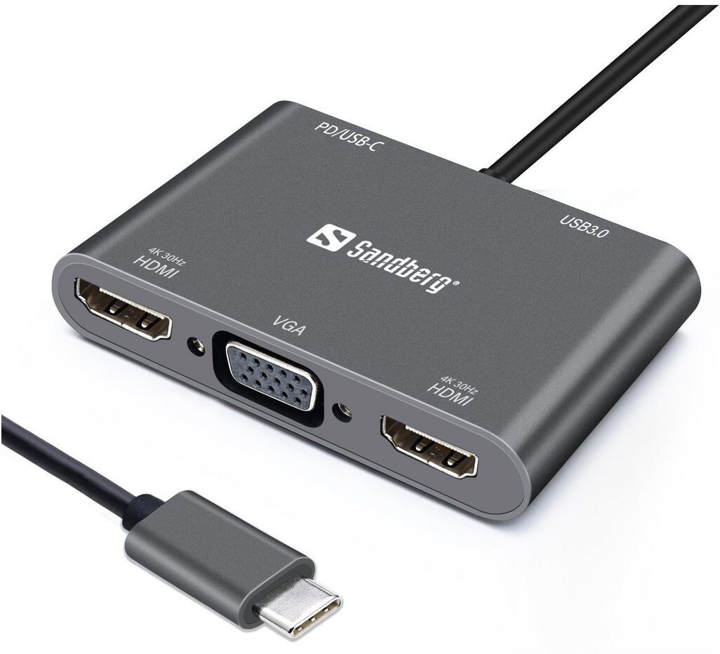 Sandberg USB-C Dock 2xHDMI+1xVGA+USB+PD 100W (136-35)
