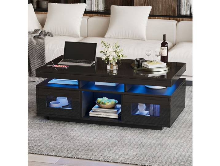 Table basse SENVIRO lumineuse moderne 100x50x43cm noir