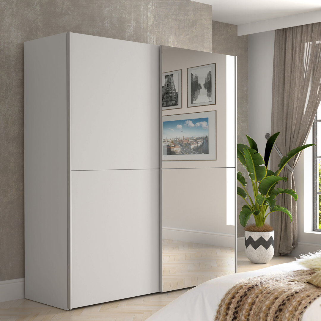 Hykkon Alfaro 2 Door Wardrobe White Mat 190.5cm H X 170.3cm W X 61.2cm D