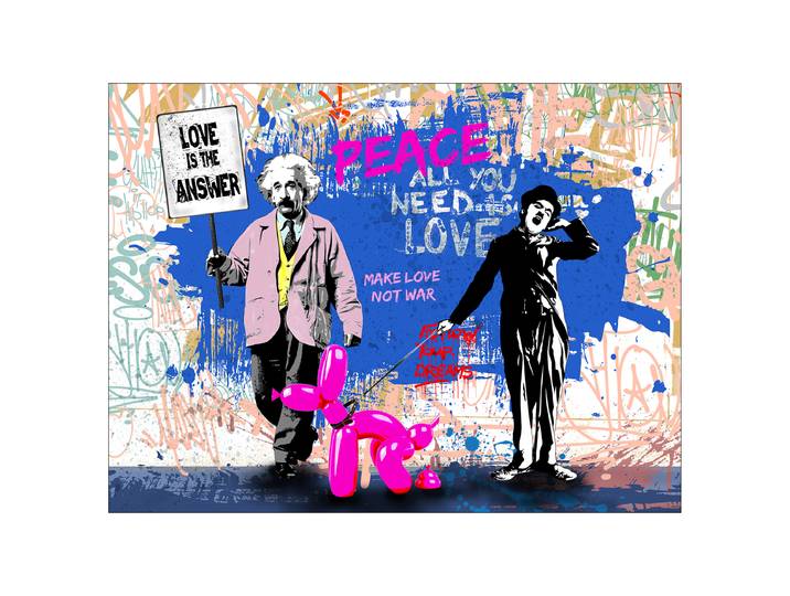 Glasbild Love Is The Answer Floatglas Pink/Blau/Beige 60 x 80cm
