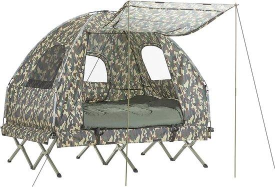 Famanu Campingzelt 4-in-1 mit Faltbett, Schlafsack und Matratze für 2 Personen - Camouflage