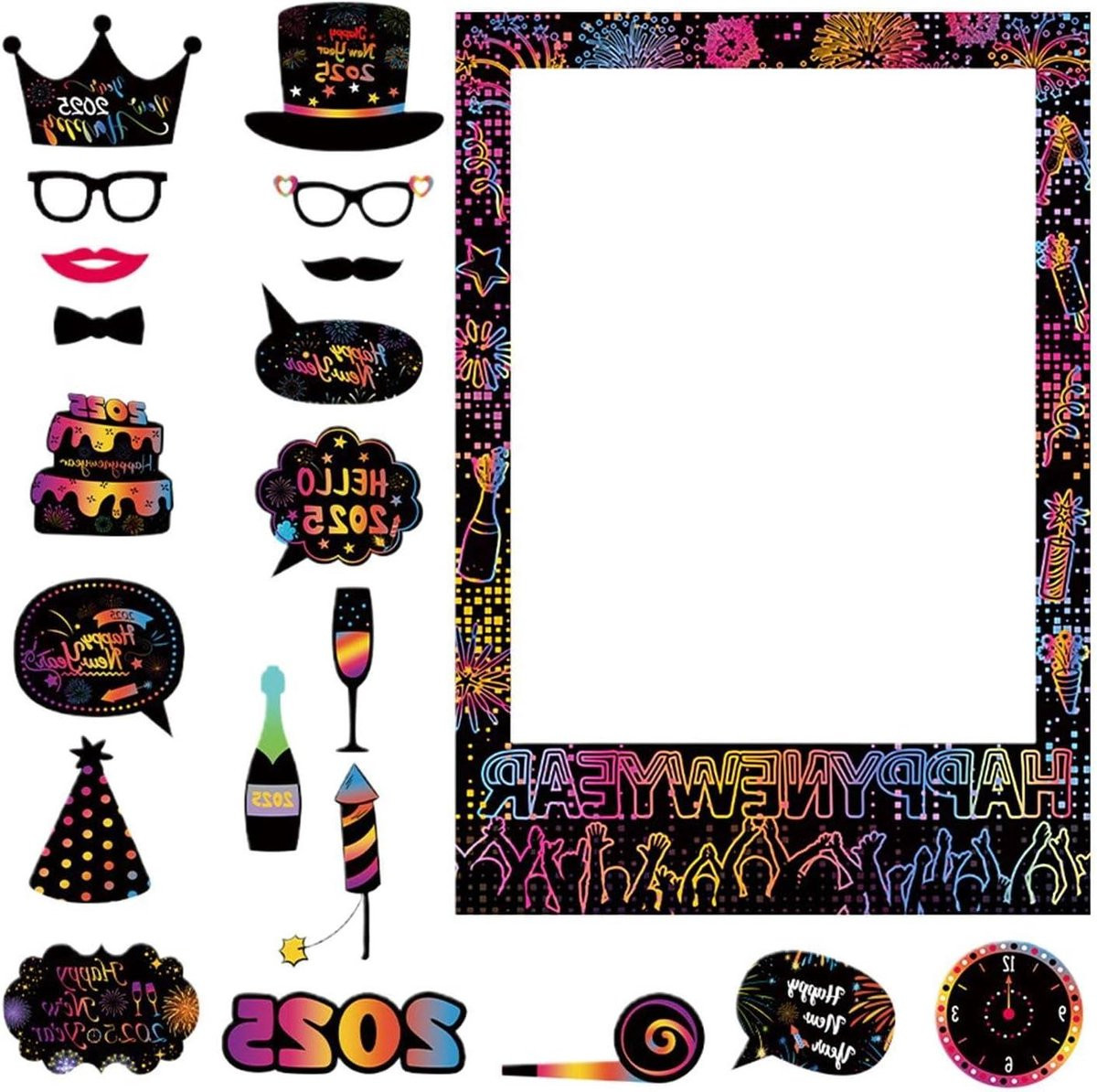 Silvester Selfie Frame Fotolijst voor Feestelijke Foto Booth in Kerstkleuren