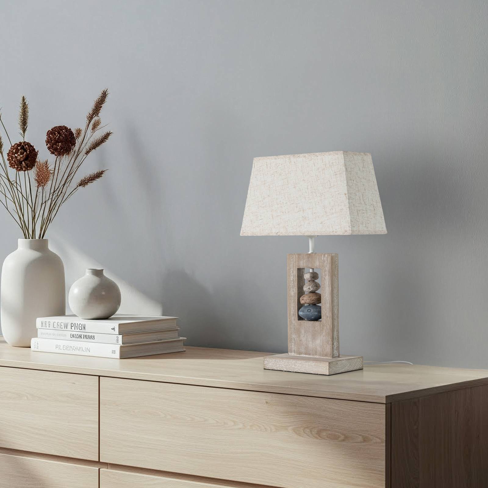 Tischlampe Miriel ONLI, Holz hell, für Wohn- / Esszimmer, Holz, Skandinavisch, Tischlampe