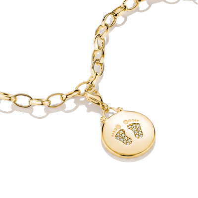 Charm-Einhänger THOMAS SABO "Fußabdruck Baby, Zirkonia, Einhänger für Charm-Armband - Original", gelbgoldfarben, kristallweiß, kristallweiß, Charms, Damen, Metall, mit Zirkonia (synth.)