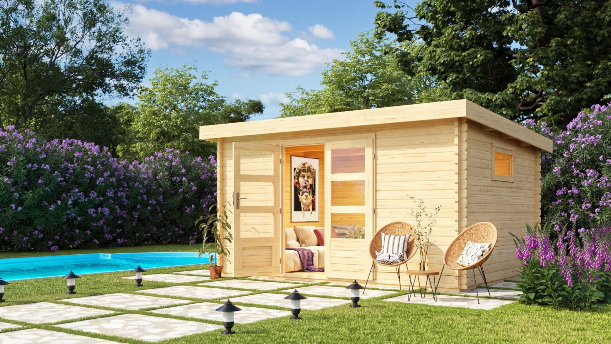 Gartenhaus Blockbohlenhaus Gerätehaus Trittau 5 naturbelassen 387x297x217 cm