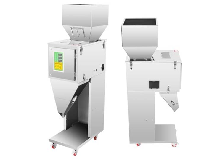 SHZICMY Automatische Pulverfüllmaschine 10–999 g, 200W, Fußpedal, Edelstahl 10–999 g Füllbereich, bis 15 Abfüllungen/Min., ca. 2 g Genauigkeit, großer Trichter, Fußpedal und 4 Rollen
