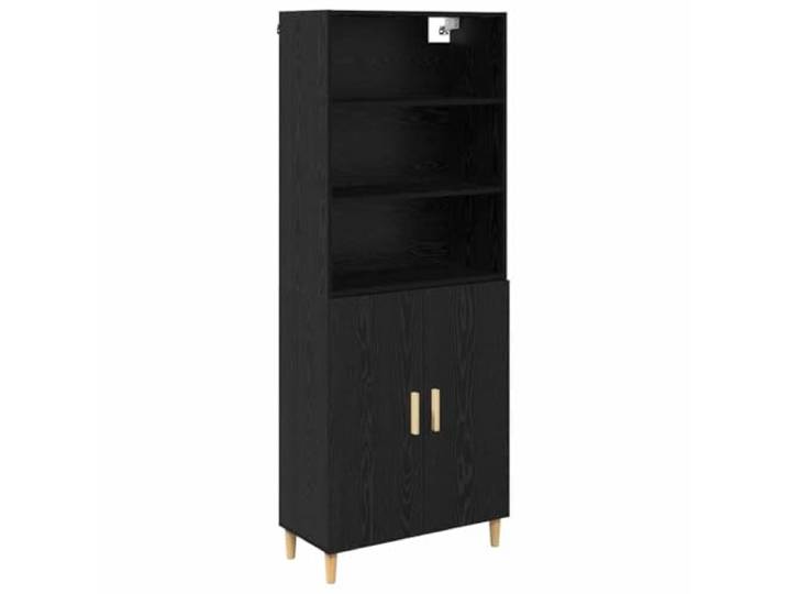 Highboard Schwarz Eichen-Optik 69,5 x 32,5 x 180 cm Holzwerkstoff, kratzfeste Oberfläche, geräumige Regale, stabile Pfostenbeine, flexibles Rückendesign