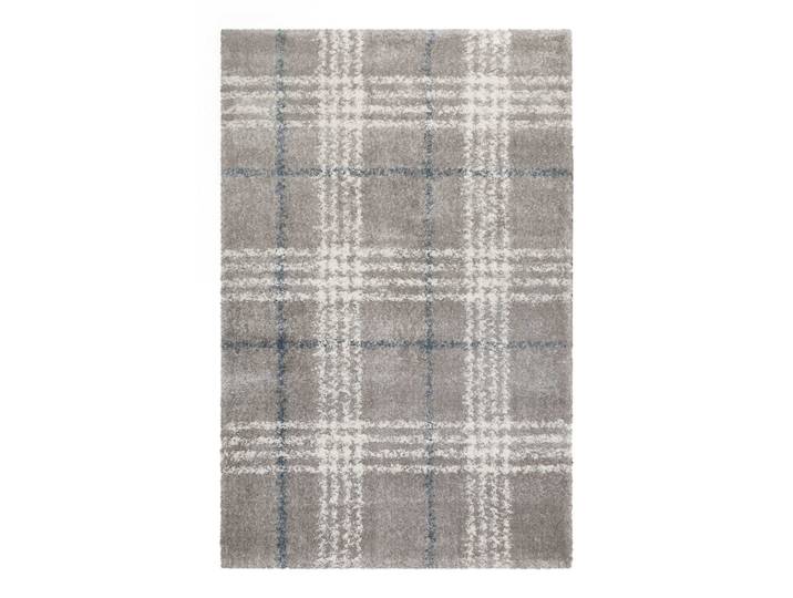 Tapis à poils longs tartan gris, ivoire et bleu 133x200
