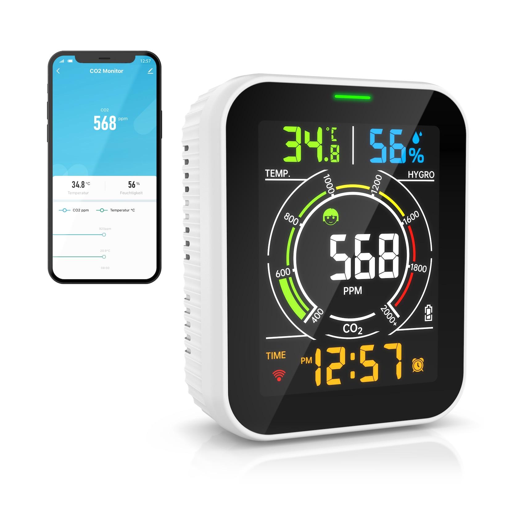 Brandson Raumluft-Qualitätssensor CO2-Messgerät, Luftqualitätsprüfer WLAN, App, Kohlenstoffdioxid Sensor, Raumluft Lüftungsempfehlung