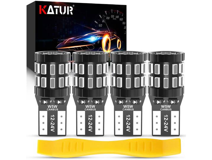 Katur Ampoules LED 194 T10 W5W 501 168, Très lumineuses, Rouge brillant, 12-24 V, Bus CAN sans erreur, Remplacement pour plafonnier, liseuse, éclairage de porte, éclairage de courtoisie et éclairage de plaque d’immatriculation de voiture, 4 pièces