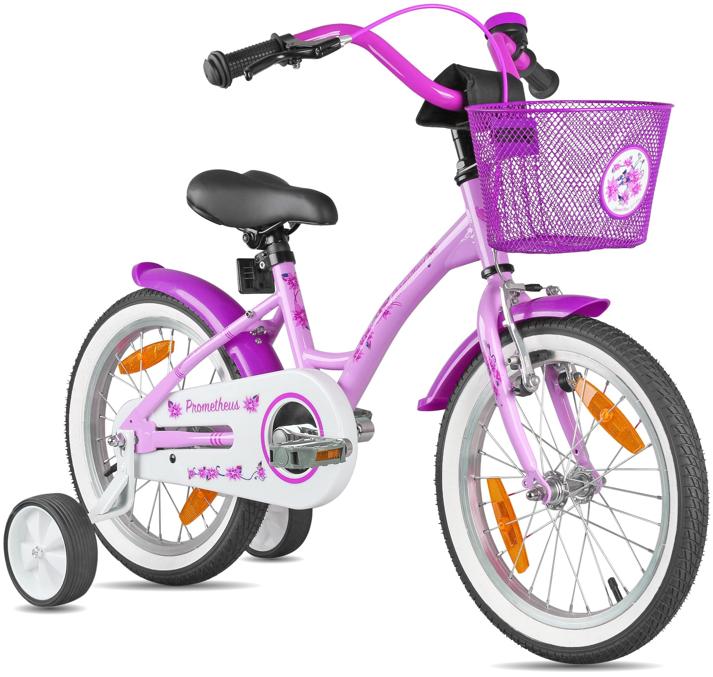 Kinderfahrrad, 16 Zoll - Mädchenfahrrad mit Stabilisatoren - Rücktrittbremse - Felgenbremse (V-Brake)