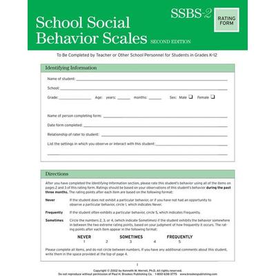 School Social Behavior Scales Rating Form, Geheftet von Kenneth Merrell, Brookes Publishing Co, 978-1-55766-990-2
