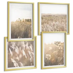 BILDER SET 4er Set - 50x50 cm & 40x60 cm Goldrahmen - Landschaftsgrasblumen Wärme