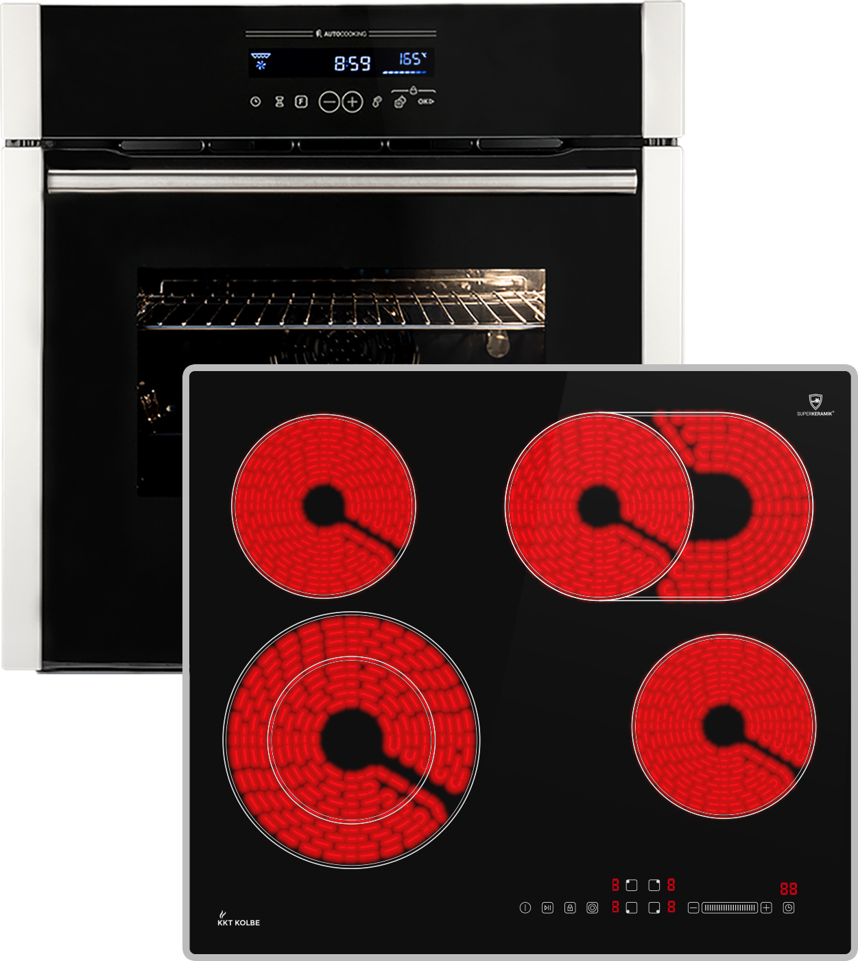 Autarkes Herdset: 60cm Einbaubackofen EB8016ED + 59cm Kochfeld CH5901AL | Katalyse | Drehspieß | Pizzafunktion | Grill | Heißluft | Teleskopauszüge | Automatik-Timer | SET8016CH59AL