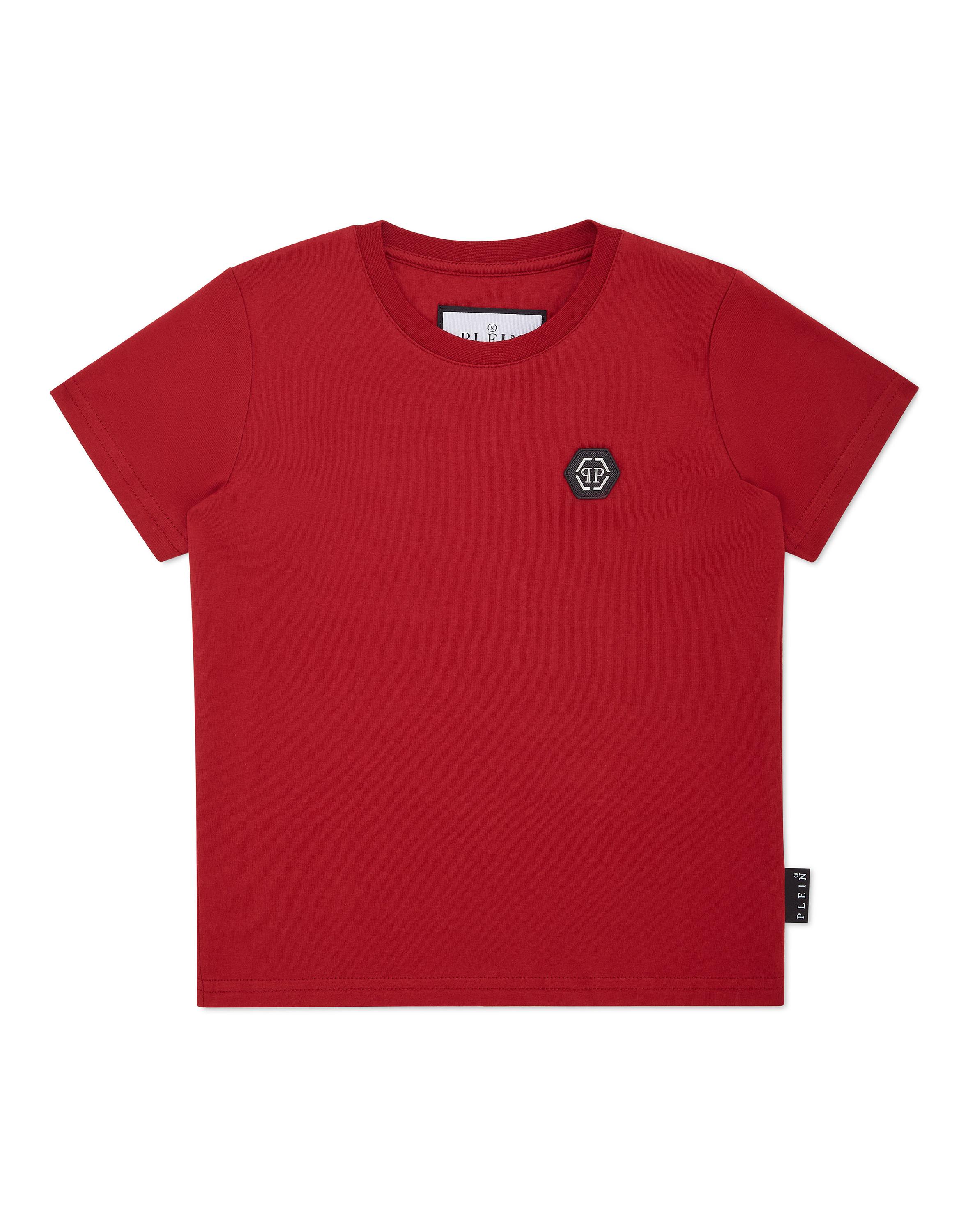 Philipp Plein T-Shirt mit Rundhalsausschnitt, kurzarm, Gothic-Design - Rot