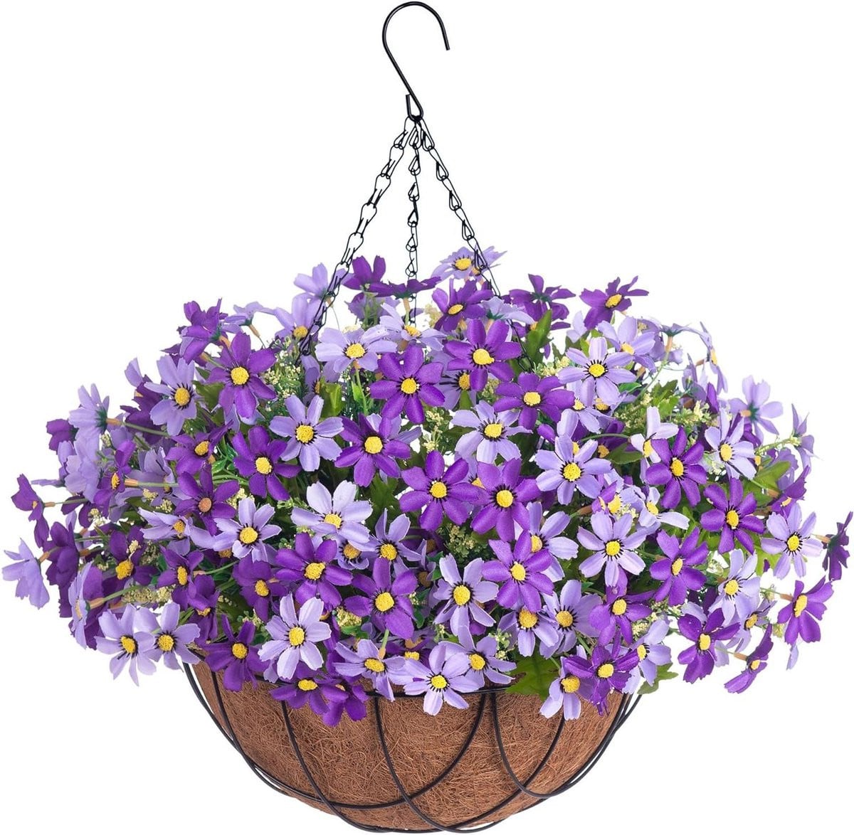 Hangende Paarse Bloem met Mand - Kunstplant Decoratie - 30 cm