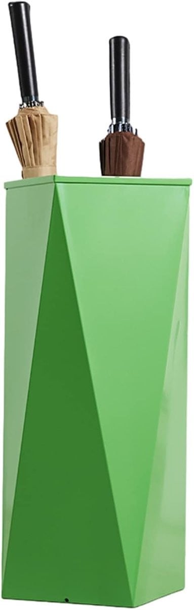Groene paraplustandaard van smeedijzer met paraplurek bak, Hoogte: 58 cm