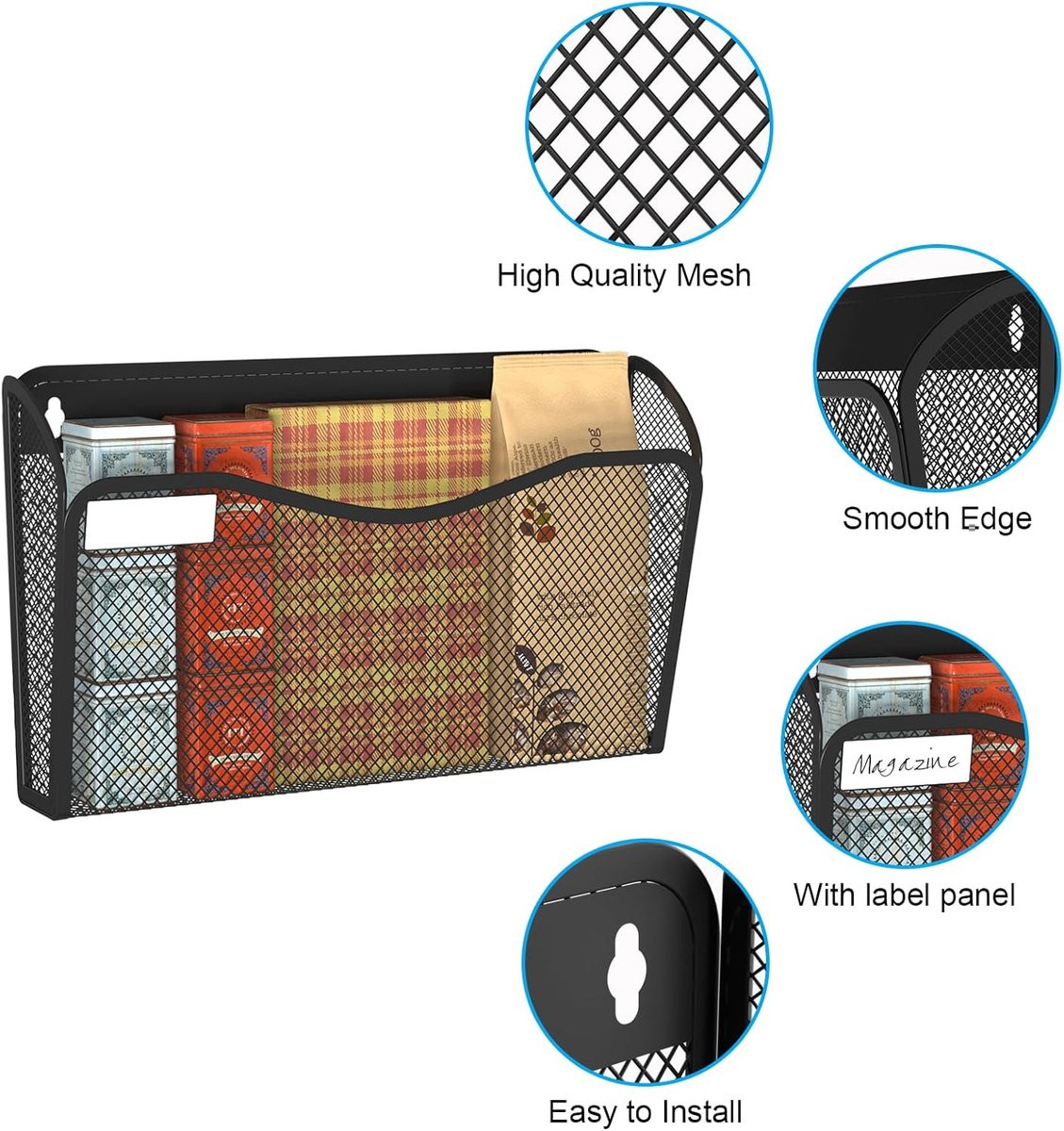 SnelShoppen Wand File Organizer - Mesh Hangende Documenten Organizer - 1 Pocket - Metaal