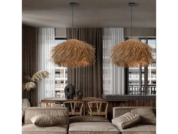 Wine-Sabi-Plafonnier Suspendu Vintage en Rotin Marron, Luminaire Décoratif d'Nik, Idéal pour un Salon, une Salle à Manger ou un Restaurant