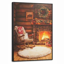 LEINWAND Bilder mit Rahmen - Winter - Weihnachten - Zuhause - Kamin - 70x100