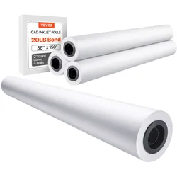VEVOR Großformatpapier Plotterpapier 45,7 m x 915 mm 4 Rollen CAD-Bond-Rollen mit 50,8 mm Kern, Zeichenrollen für CAD-Zeichnungen, technische Pläne, GIS-Karten und Architekturentwürfe Weiß