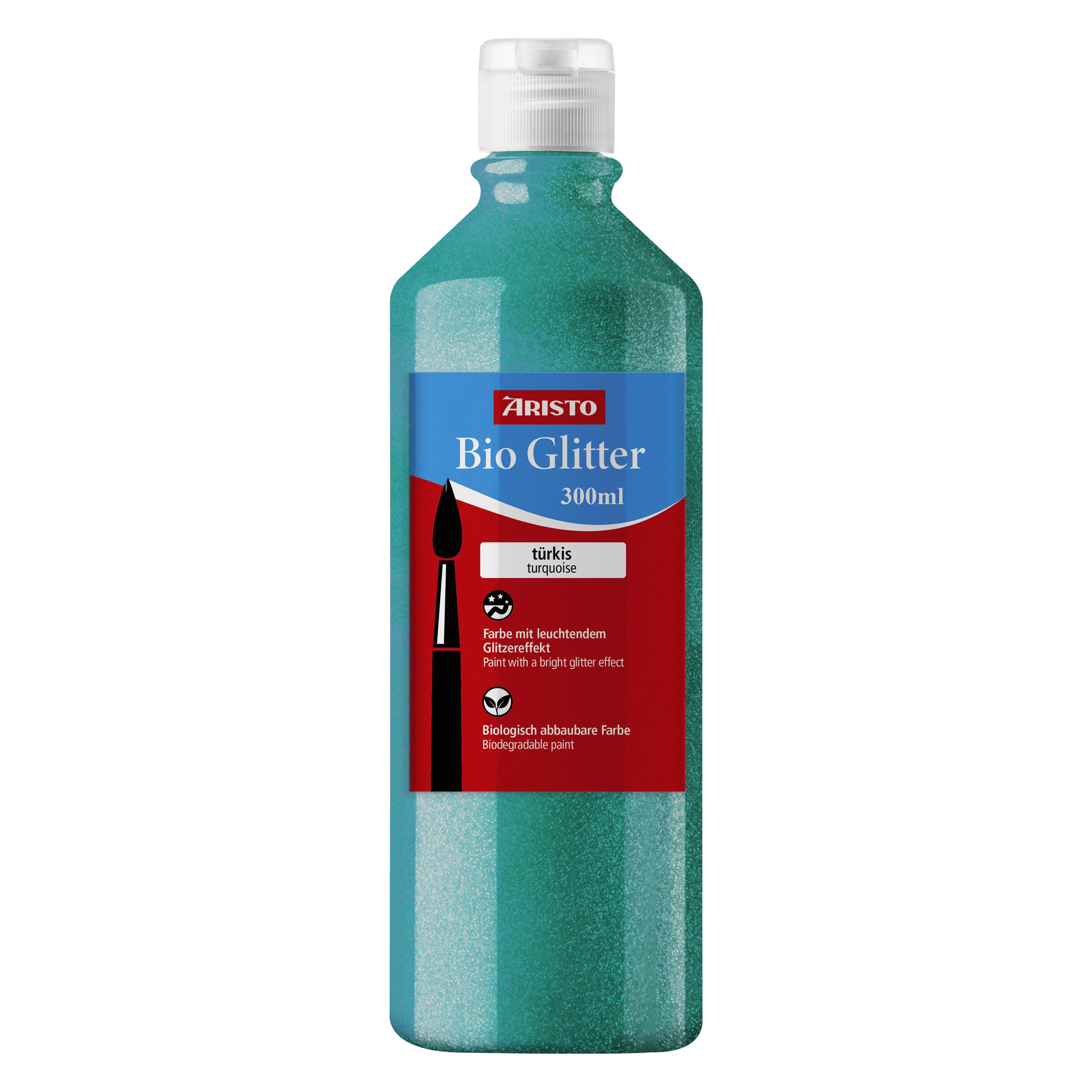 Aristo Bioglitter Paint, Flüssigmalfarbe mit Glitzereffekt, 300 ml Flasche, türkis (300 ml) (AR32330)