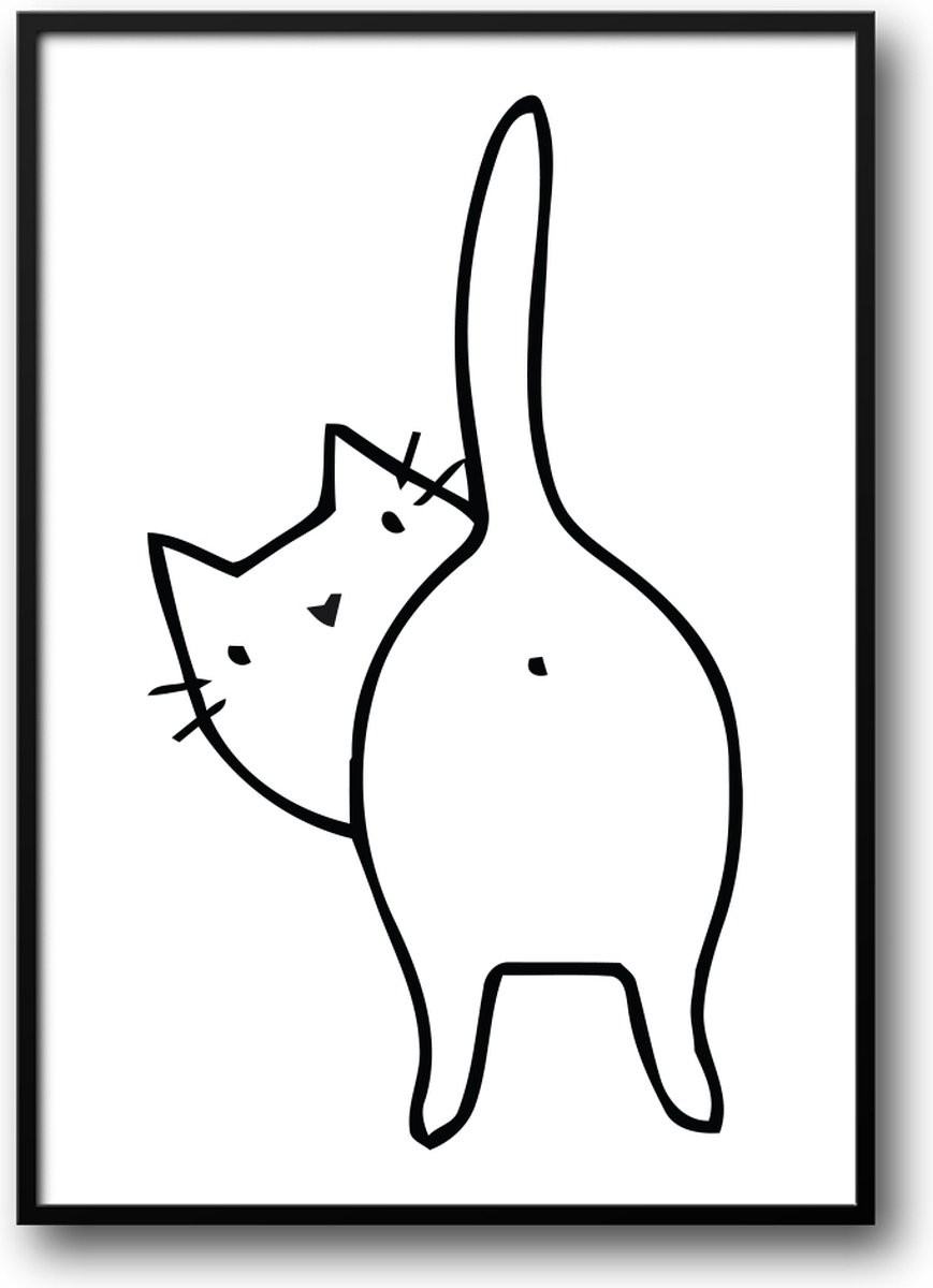 Grappige poster met kat achter fotolijst en glas, 50 x 70 cm