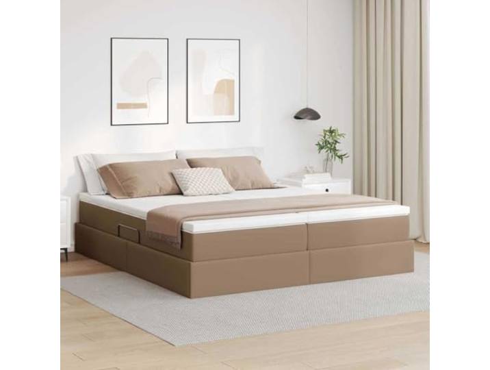 Aufbewahrungsbett mit Matratze Cappuccino 180 x 200 cm Kunstleder, Hydraulik Hebemechanik, Taschenfederkern, Stauraum unter dem Bett