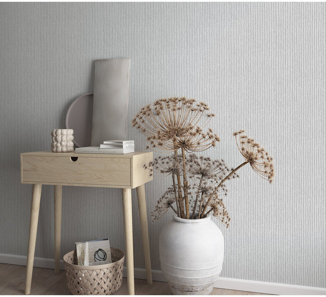 Marlow Home Co. Amogh Collection Rope Weave 10.05m x 53cm Wallpaper Roll Silver