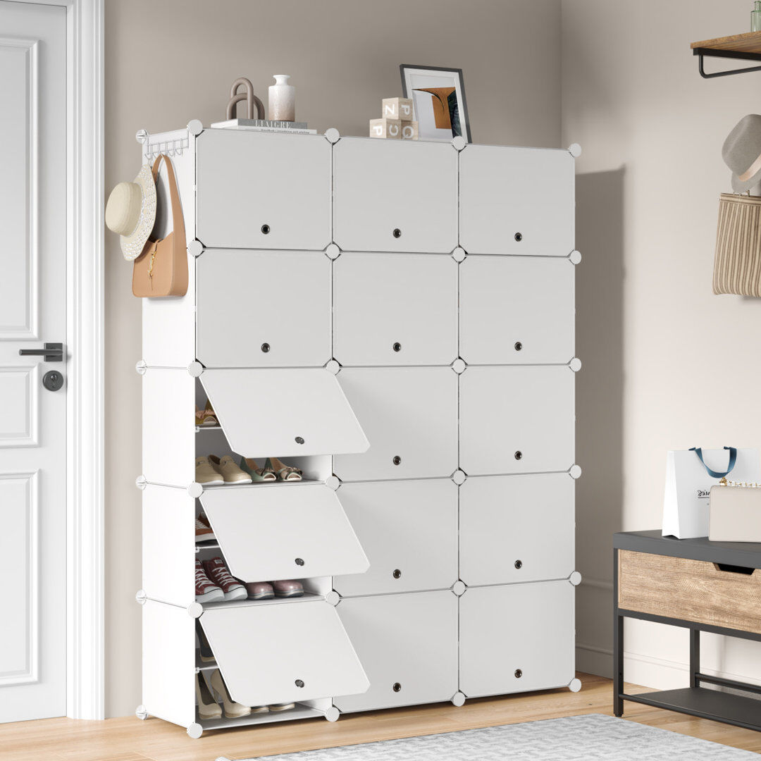 Rebrilliant 60 Pair Stackable Shoe Storage Cabinet White 60