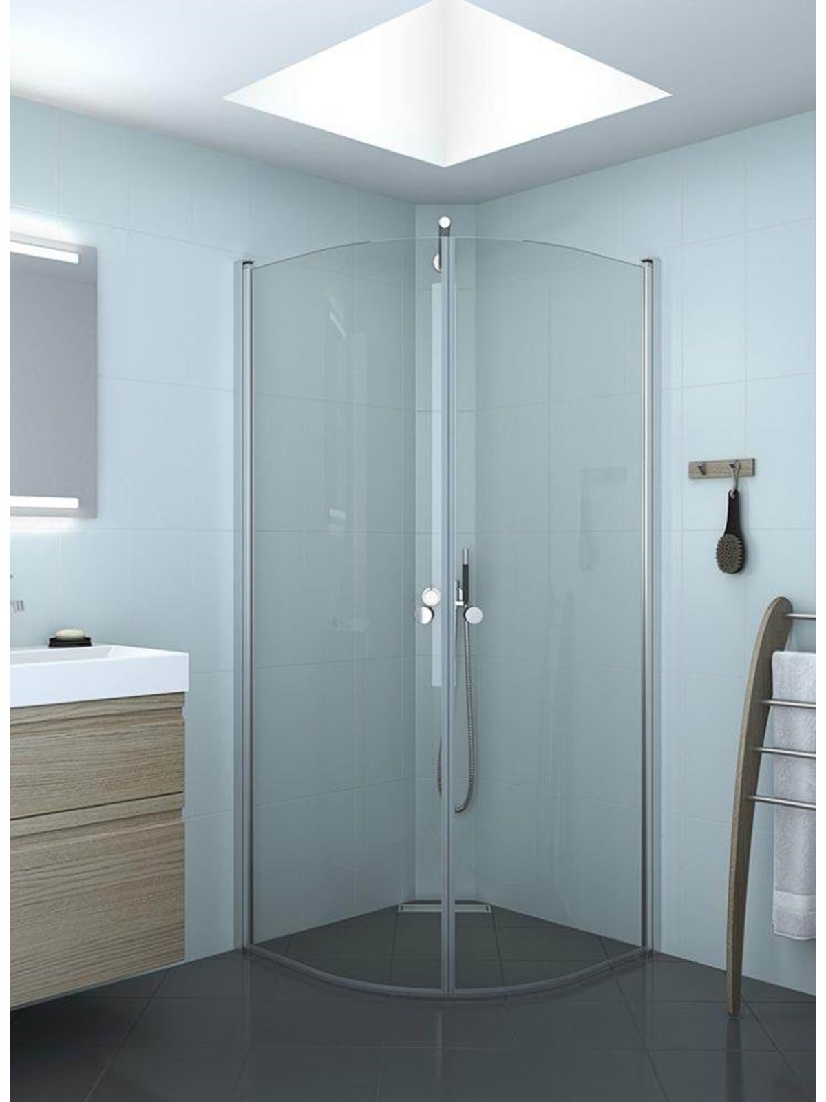 Dansani match quadrant hinged door 79-81 cm satin/clear