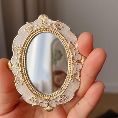 Fusion Finds Vintage Handheld Mirror With Antique Gold Relief Frame, Folding Portable Makeup Mirror For Travel & Vanity vintage white