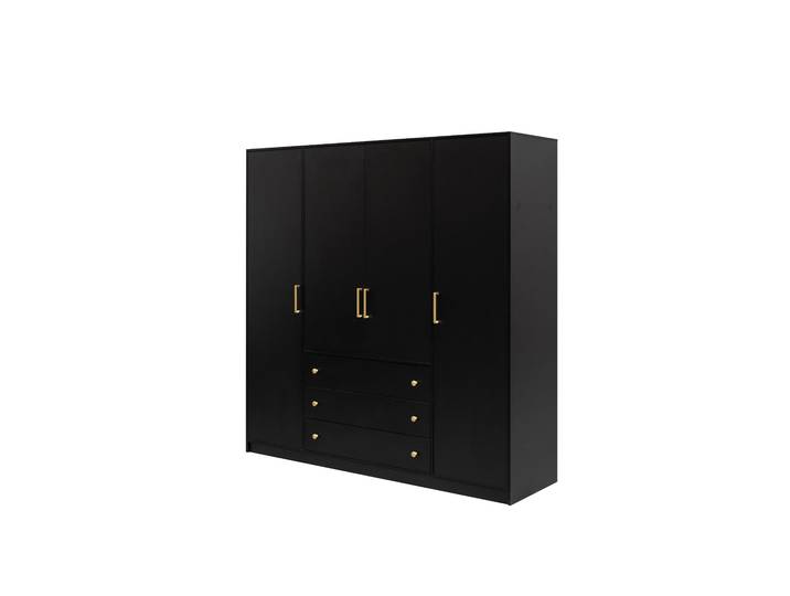 Masseno Drehtürenschrank IRELIA 196/200/57,5cm 4-türig Schwarz