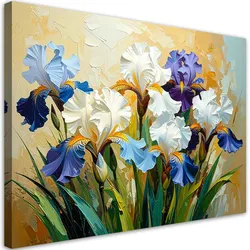 LEINWANDBILD Weiß-violette Iris Blumen imitierte Farbe 100x70cm