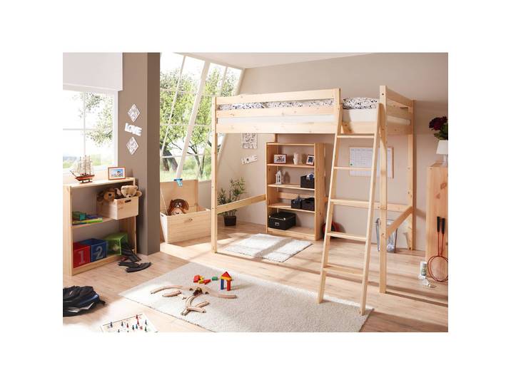 Hochbett 'Matthias', aus Kiefer, kieferfarben, mit Absturzsicherung, stabile Leiter, für Kinderzimmer geeignet