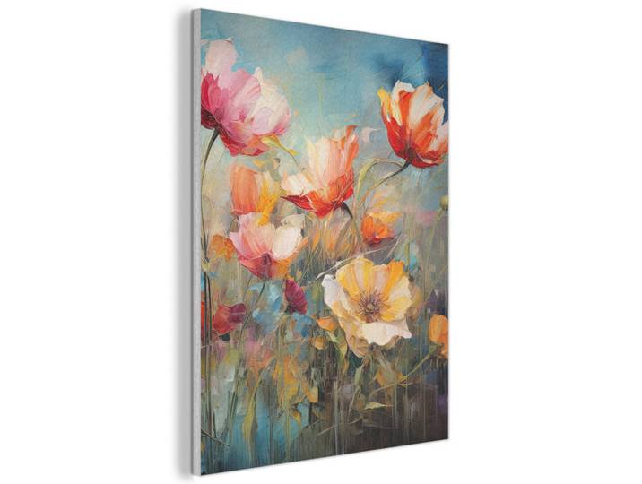 MuchoWow Akustikbild - Blumen - Aquarell - Kunst - Botanisch - Natur - 50x70, Orange, Kunststoff, Rechteckig, 50x70x0.9 cm, Wandverkleidung, Akustikpaneele