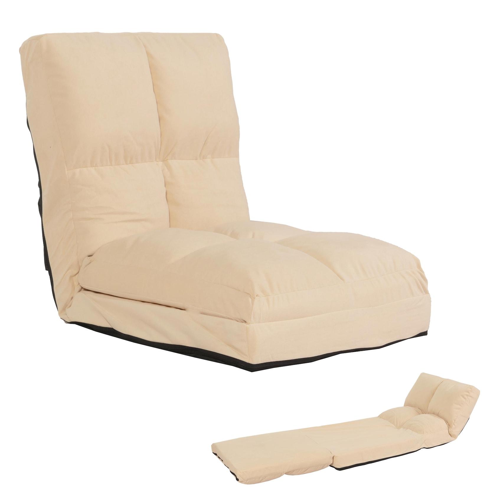 Bodensessel MCW-N45, Schlafsessel Klappsessel Funktionssessel, Schlaffunktion faltbar Stahlrahmen Samt ~ beige