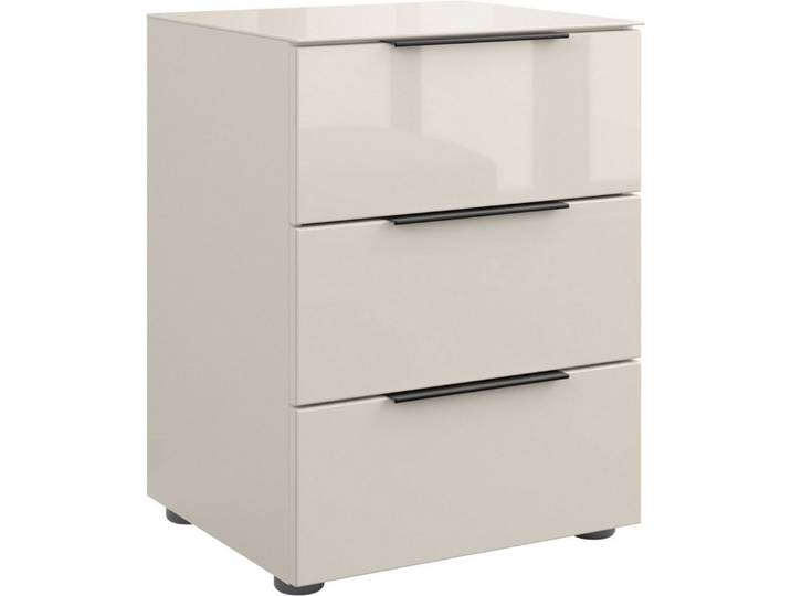 Manjana Möbel Nachtkommode mit Chrom oder Schwarz matten Metallgriffen, Glasfronten, Vollauszug, Softclose, Metallgriffe