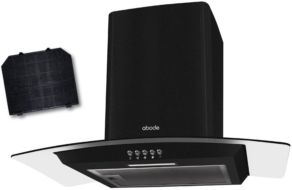 Abode Agch6031b 60cm Curved Glass Cooker Hood - Black Black 59.5cm W X 40cm D