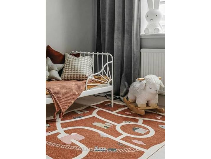 RugVista Road map Kinderteppich, 160 x 230 cm, Rost/Multi Moderne, Kinder, Rechteckig, Mittlerer Stapel, Maschinenwäsche, Oeko-Tex 100, Ohne gefährliche Chemikalien, Kinderzimmer