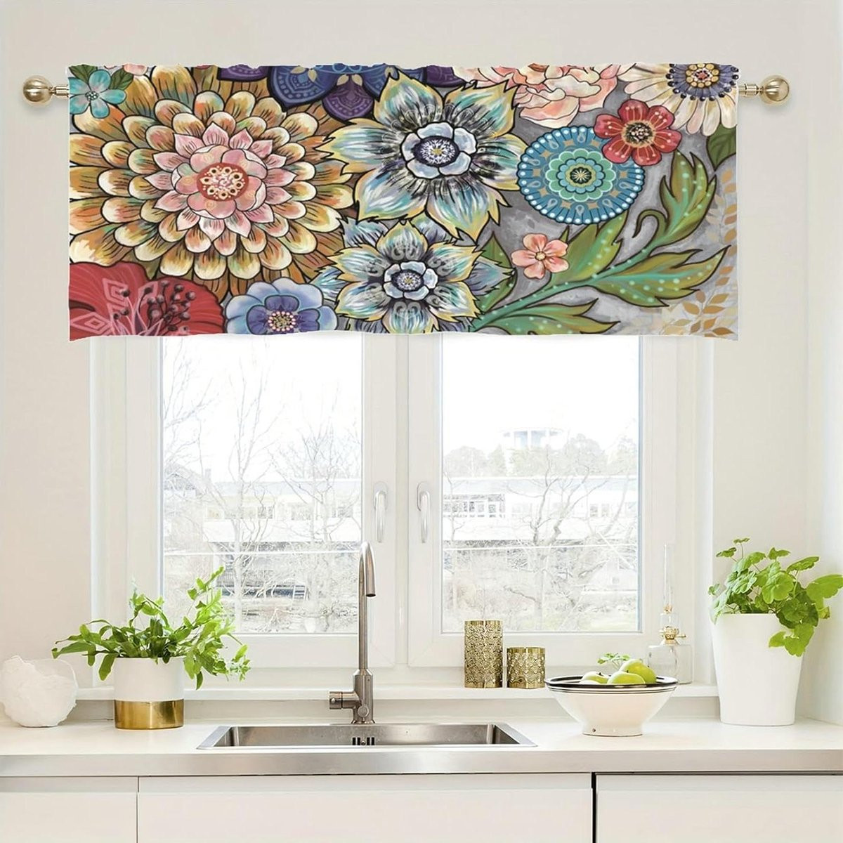 Meerkleurig Vitrage Gordijn in Boheemse Stijl - Kort Raamgordijn voor Privacy - 45 x 152 cm