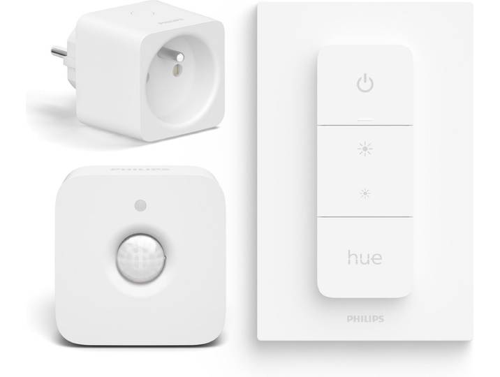 Philips Hue Voordeelbundel met 1 Hue Slimme Stekker België en Frankrijk (Type E)\, 1 Dimmer Switch en 1 Hue Bewegingssensor Binnen - Hue Accessoires