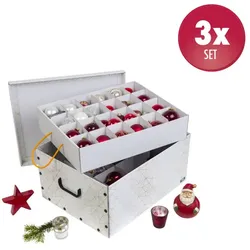 Kreher Set: 3 x Karton für Christbaumkugeln_Dekor: Retro Weiß / Gold