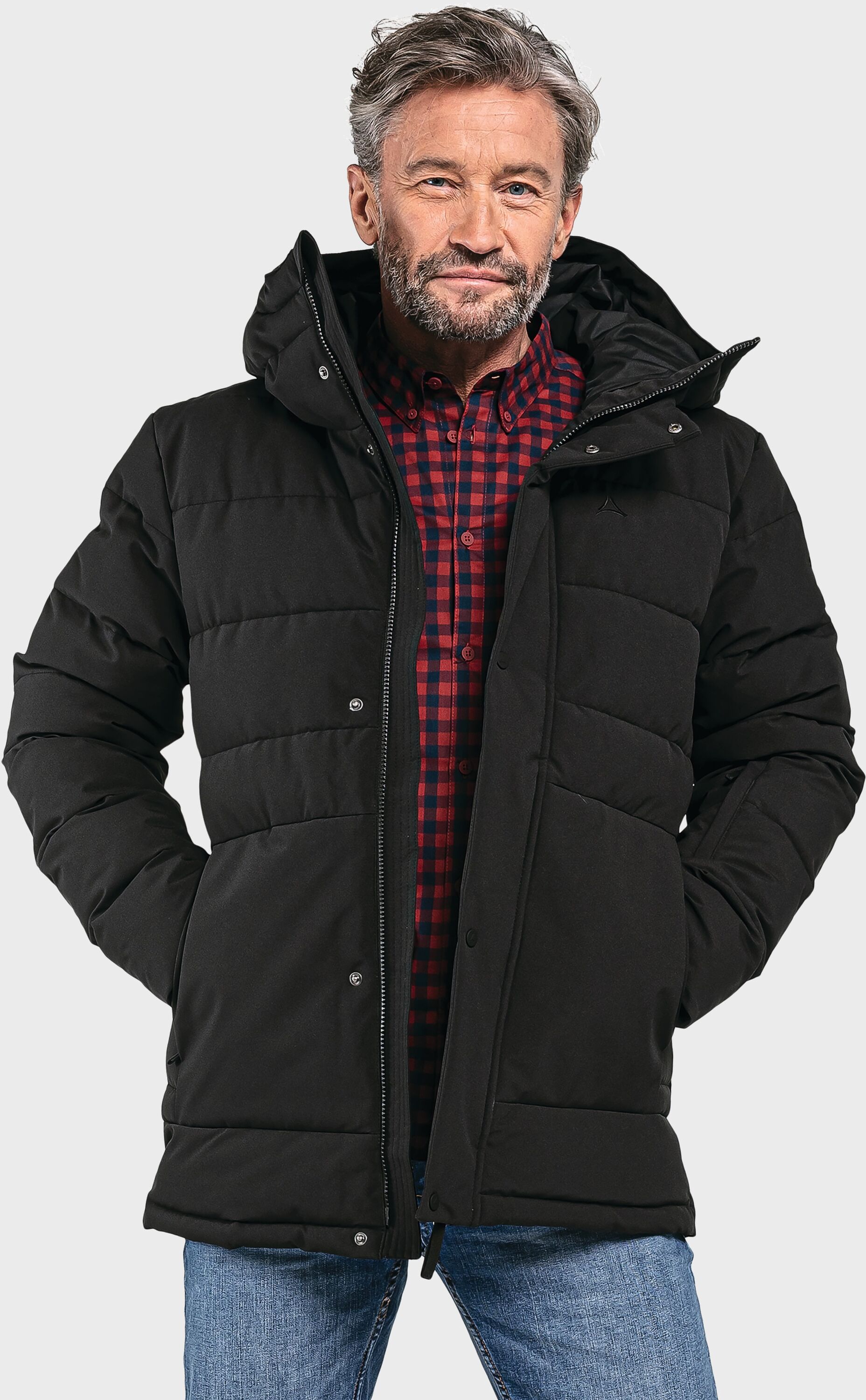 Outdoorjacke SCHÖFFEL "Ins. Jacket Eastcliff M", Herren, Gr. 56, schwarz (9990, schwarz), Oberstoff : 100% Polyester (Membran: Polyurethan) Futter : 100% Polyester Füllung : 100% Polyester, regular fit, hoch geschlossener Ausschnitt, Jacken Outdoorjacke 9