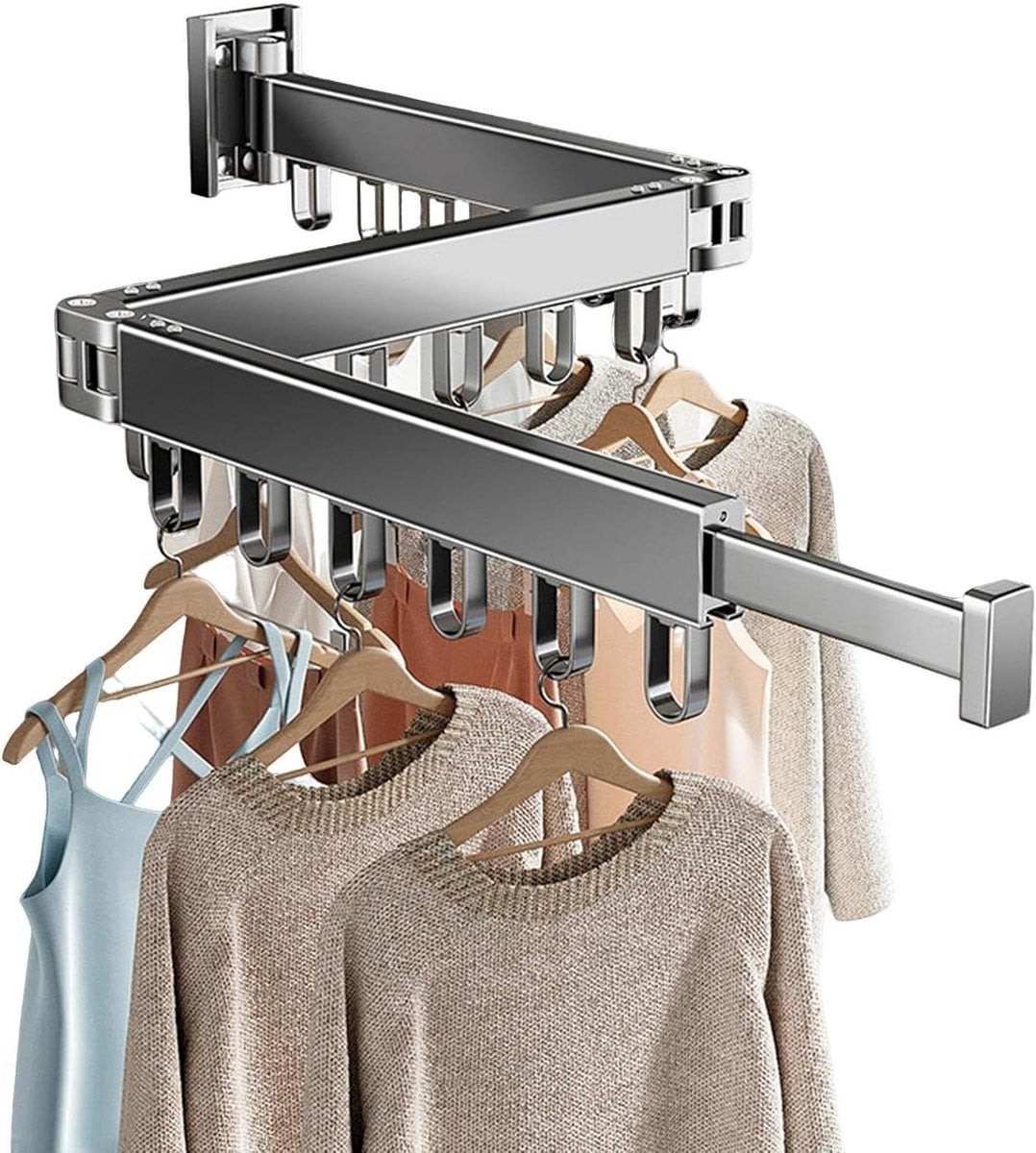 Intrekbaar wanddroogrek in zwart, 126 cm